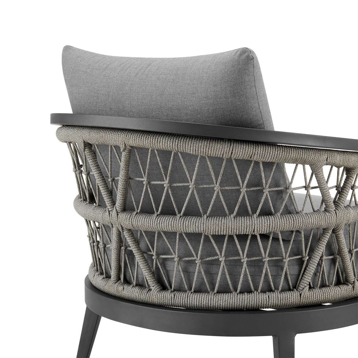 Zella Outdoor Patio Armchair in Aluminum with Light Gray Rope and Earl Gray Cushions By Armen Living - Image 5