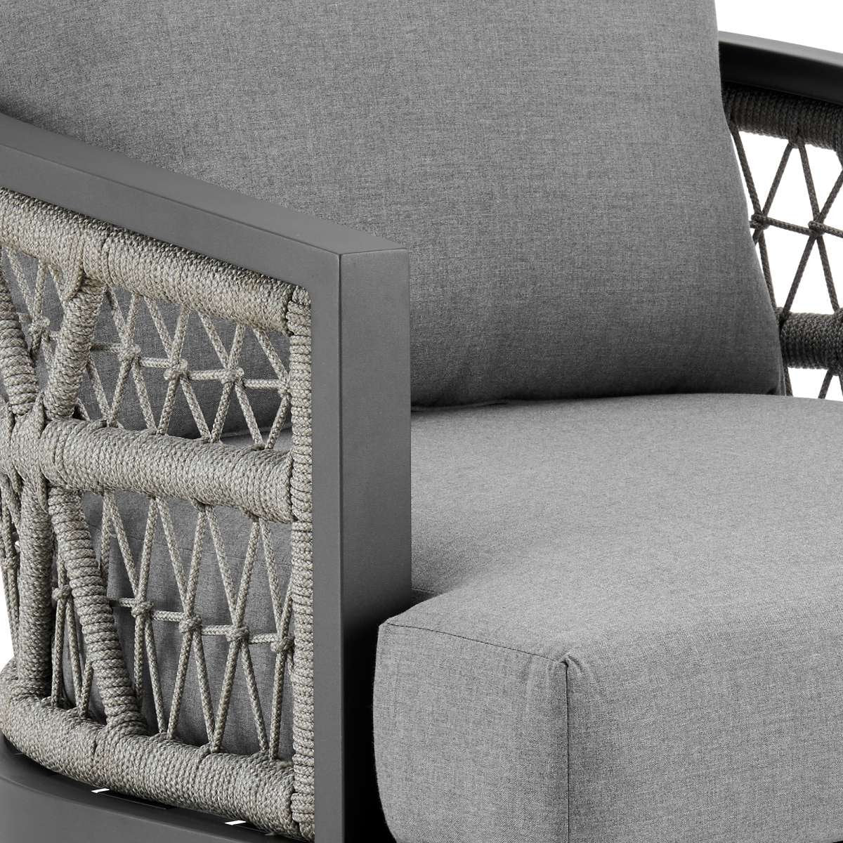 Zella Outdoor Patio Armchair in Aluminum with Light Gray Rope and Earl Gray Cushions By Armen Living - Image 6