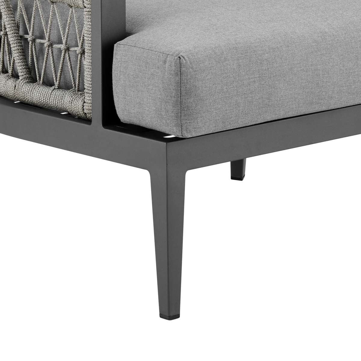 Zella Outdoor Patio Armchair in Aluminum with Light Gray Rope and Earl Gray Cushions By Armen Living - Image 7