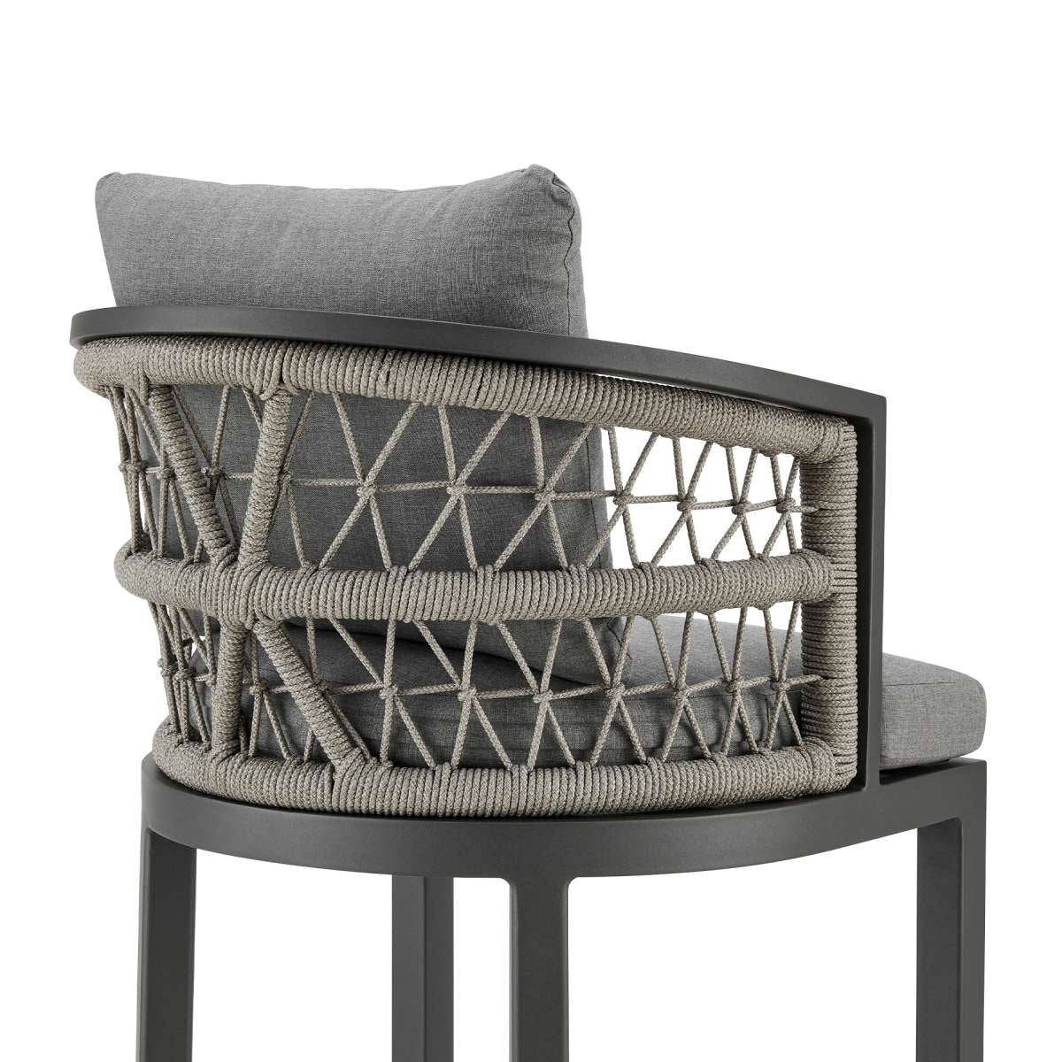 Zella Outdoor Patio Bar Stool in Aluminum with Light Gray Rope and Earl Gray Cushions By Armen Living - Image 4