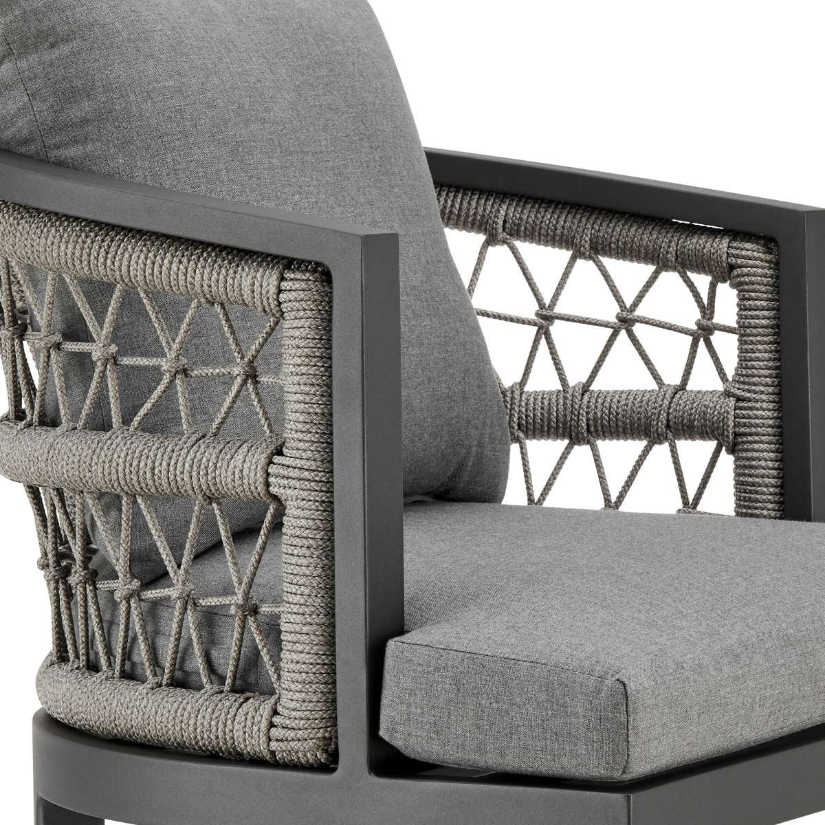 Zella Outdoor Patio Bar Stool in Aluminum with Light Gray Rope and Earl Gray Cushions By Armen Living - Image 5