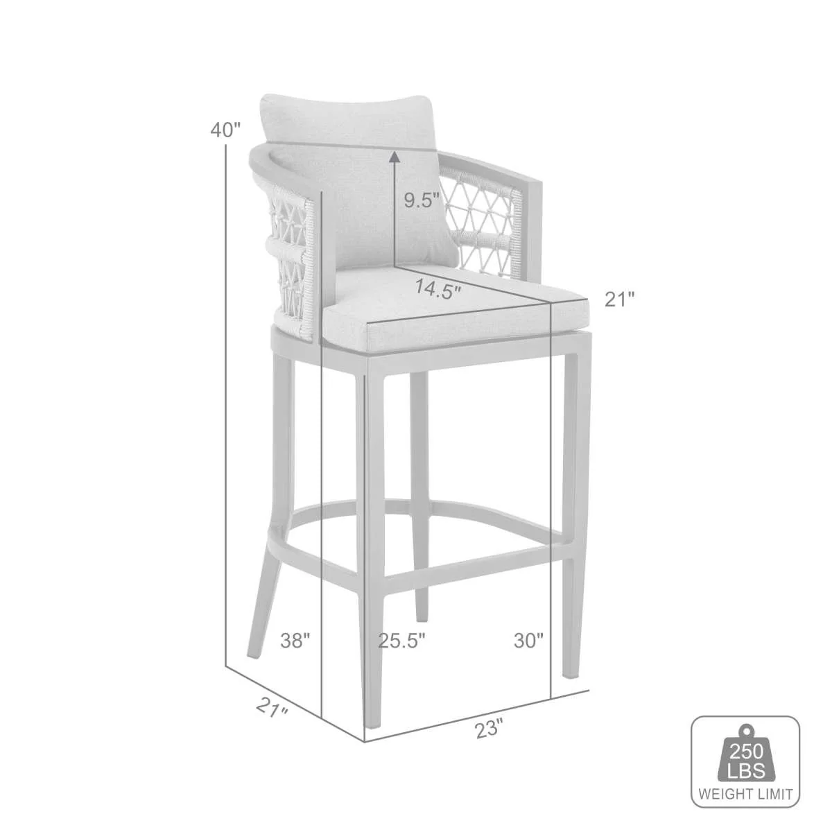 Zella Outdoor Patio Bar Stool in Aluminum with Light Gray Rope and Earl Gray Cushions By Armen Living - Image 7