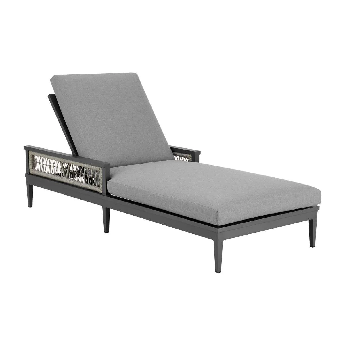 Zella Outdoor Patio Chaise Lounge Chair in Aluminum with Gray Rope and Earl Gray Cushions By Armen Living - Image 2