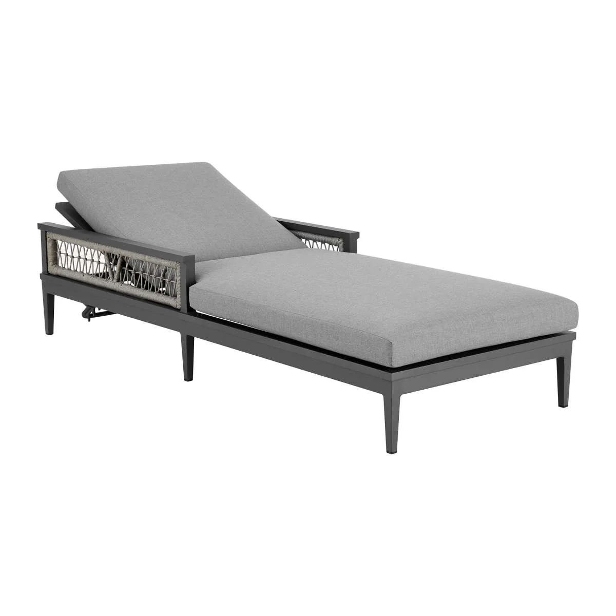 Zella Outdoor Patio Chaise Lounge Chair in Aluminum with Gray Rope and Earl Gray Cushions By Armen Living - Image 3