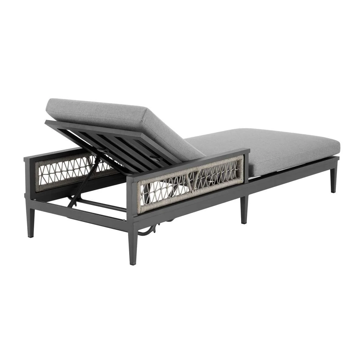 Zella Outdoor Patio Chaise Lounge Chair in Aluminum with Gray Rope and Earl Gray Cushions By Armen Living - Image 4