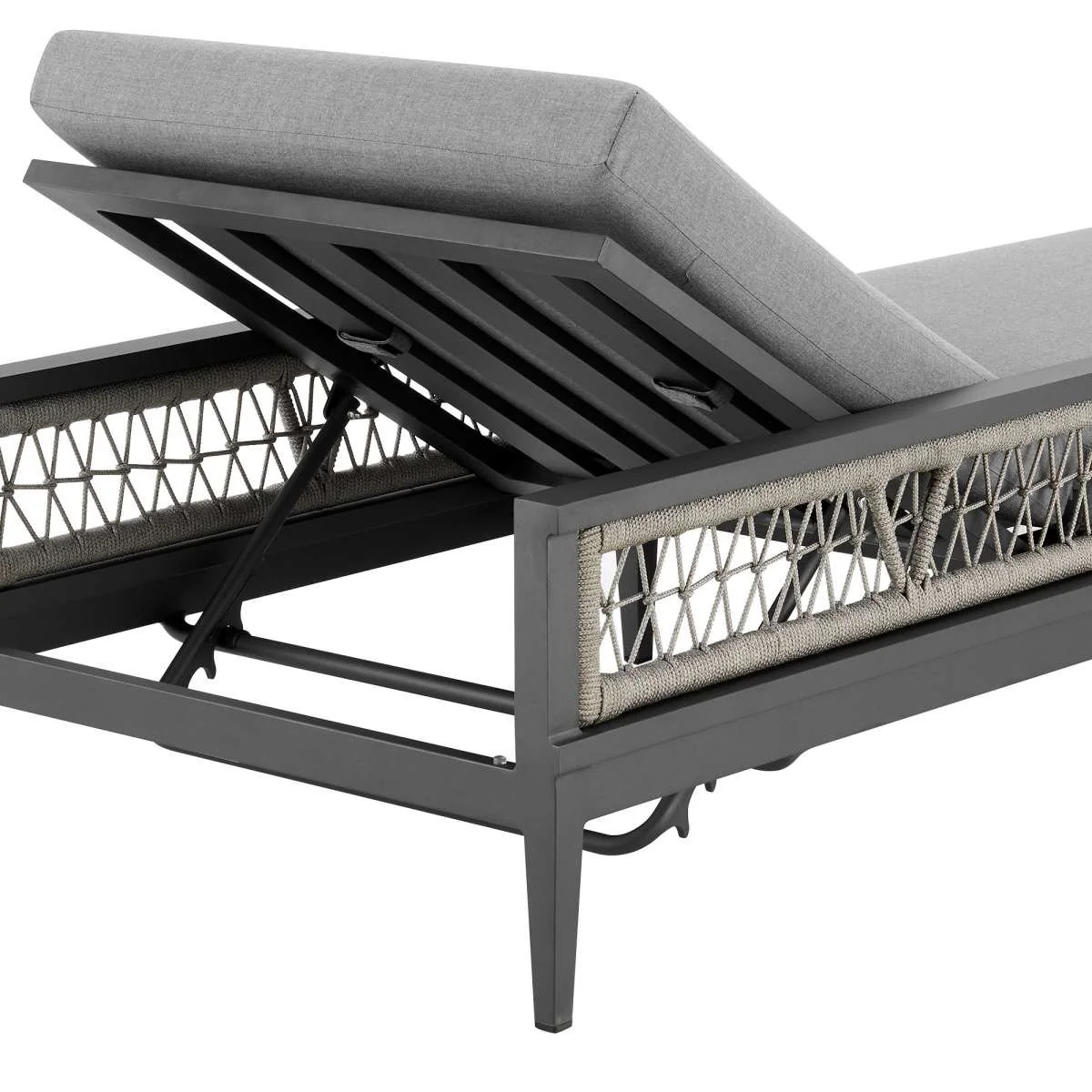 Zella Outdoor Patio Chaise Lounge Chair in Aluminum with Gray Rope and Earl Gray Cushions By Armen Living - Image 6