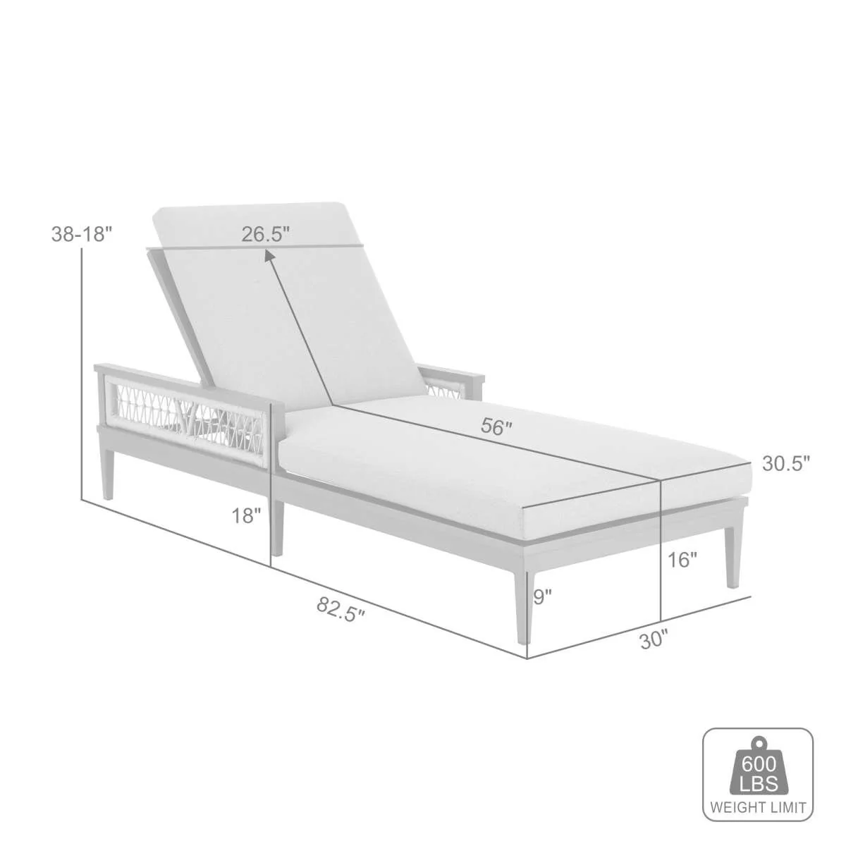 Zella Outdoor Patio Chaise Lounge Chair in Aluminum with Gray Rope and Earl Gray Cushions By Armen Living - Image 7