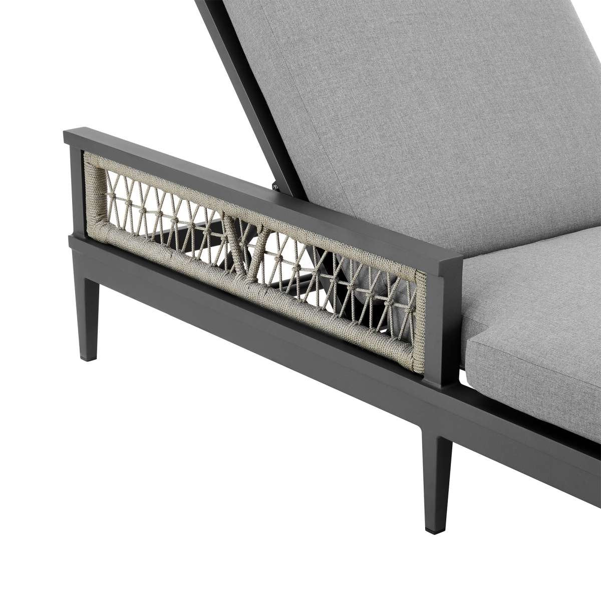 Zella Outdoor Patio Chaise Lounge Chair in Aluminum with Gray Rope and Earl Gray Cushions By Armen Living - Image 8