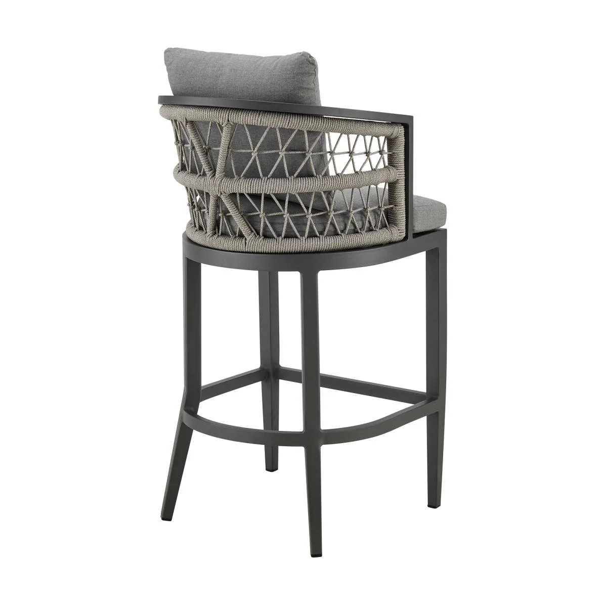 Zella Outdoor Patio Counter Stool in Aluminum with Light Gray Rope and Earl Gray Cushions By Armen Living - Image 3