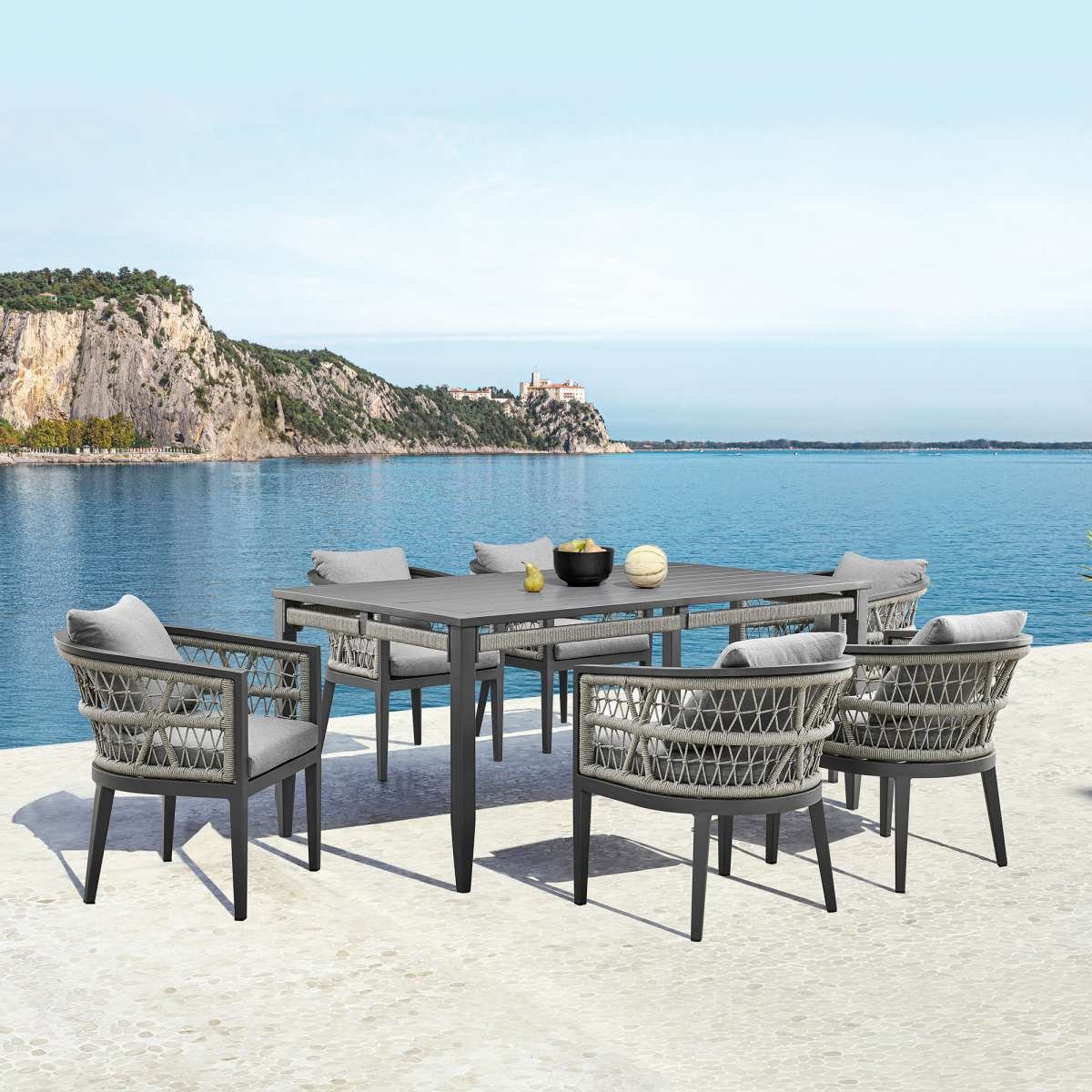 Zella Outdoor Patio Dining Chair in Aluminum with Light Gray Rope and Earl Gray Cushions - Set of 2 By Armen Living - Image 2
