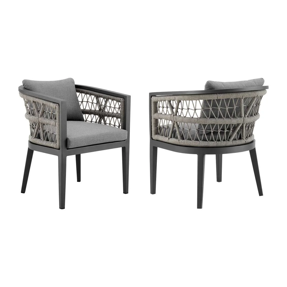 Zella Outdoor Patio Dining Chair in Aluminum with Light Gray Rope and Earl Gray Cushions - Set of 2 By Armen Living - Image 3