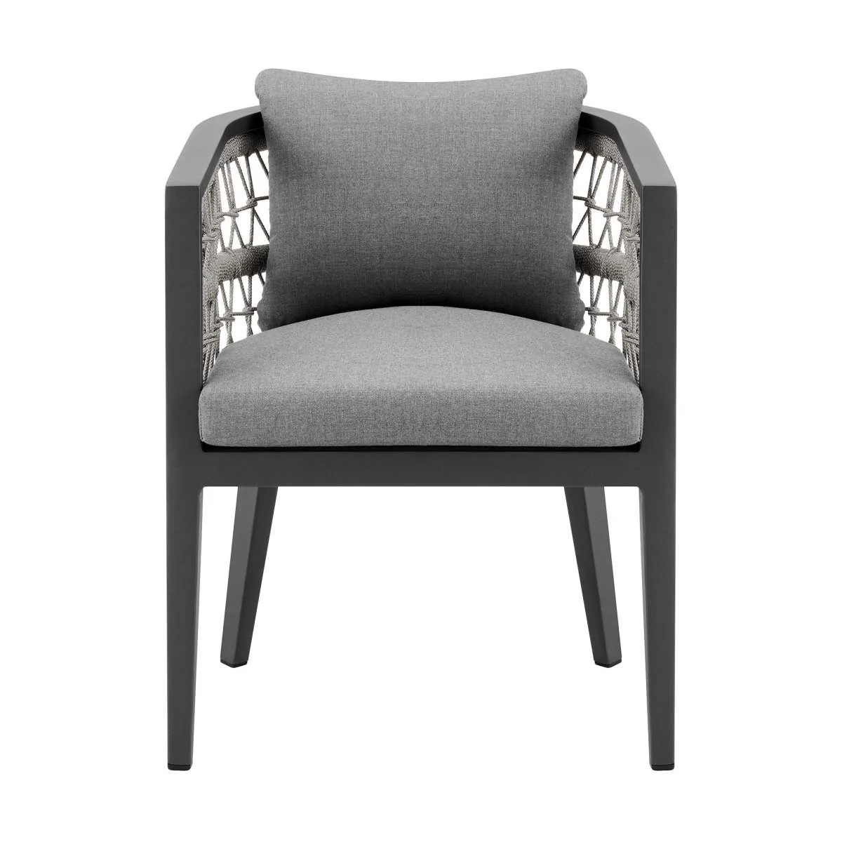 Zella Outdoor Patio Dining Chair in Aluminum with Light Gray Rope and Earl Gray Cushions - Set of 2 By Armen Living - Image 4