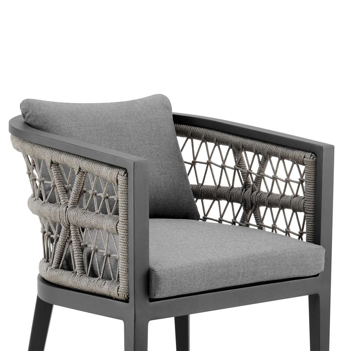 Zella Outdoor Patio Dining Chair in Aluminum with Light Gray Rope and Earl Gray Cushions - Set of 2 By Armen Living - Image 5