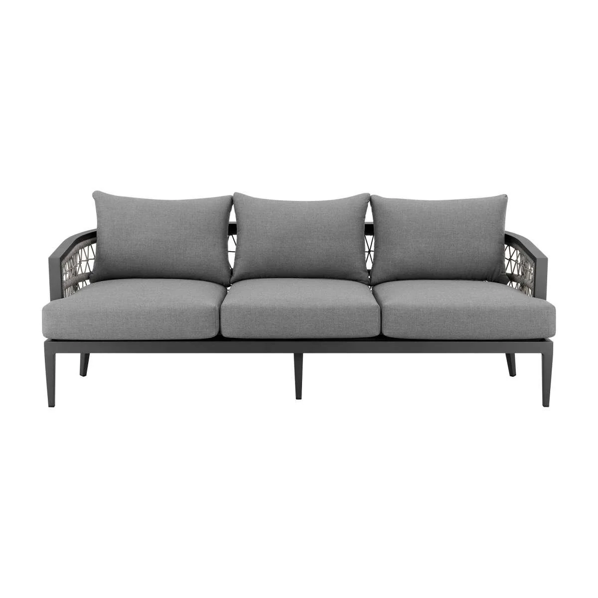 Zella Outdoor Patio Sofa in Aluminum with Light Gray Rope and Earl Gray Cushions By Armen Living - Image 3