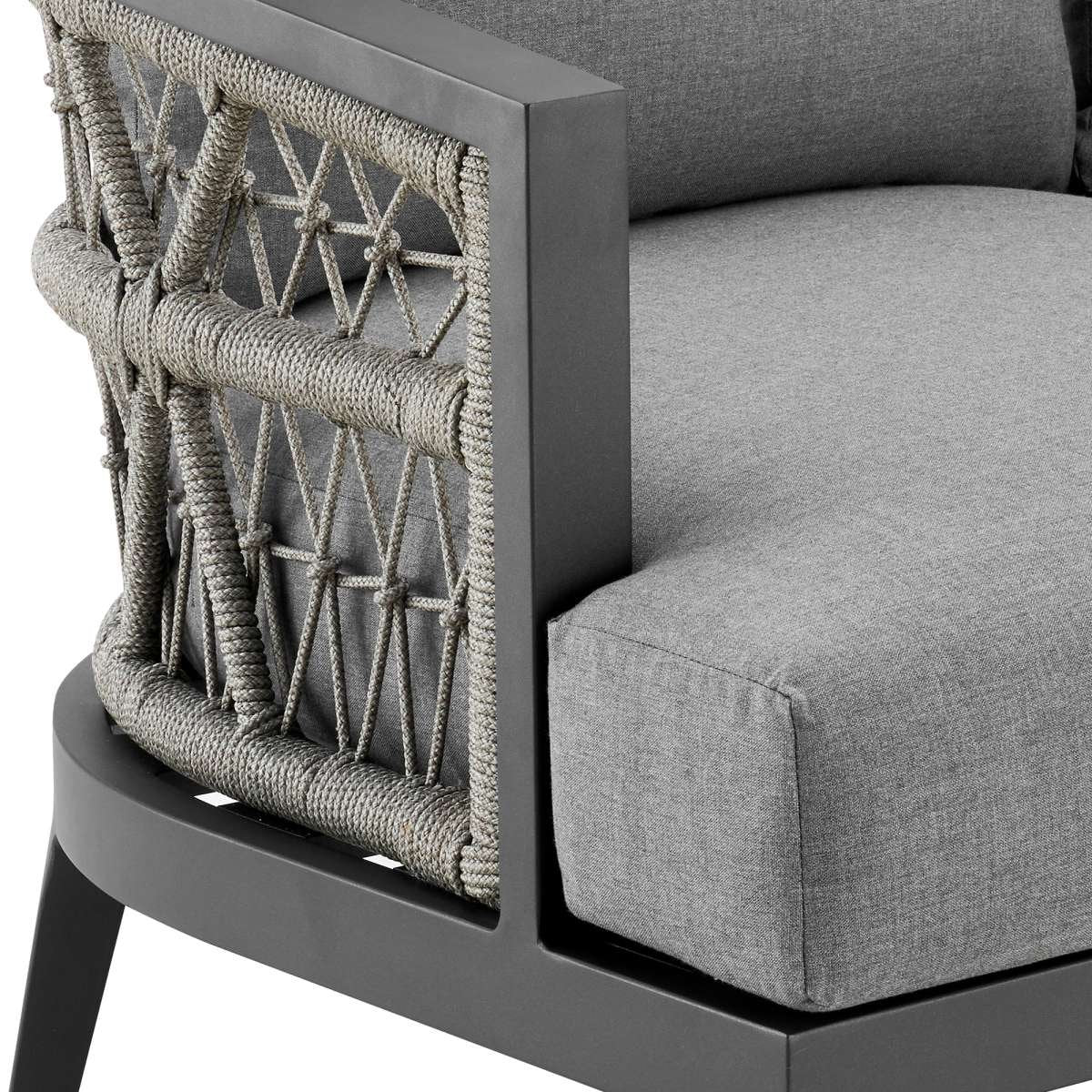 Zella Outdoor Patio Sofa in Aluminum with Light Gray Rope and Earl Gray Cushions By Armen Living - Image 5