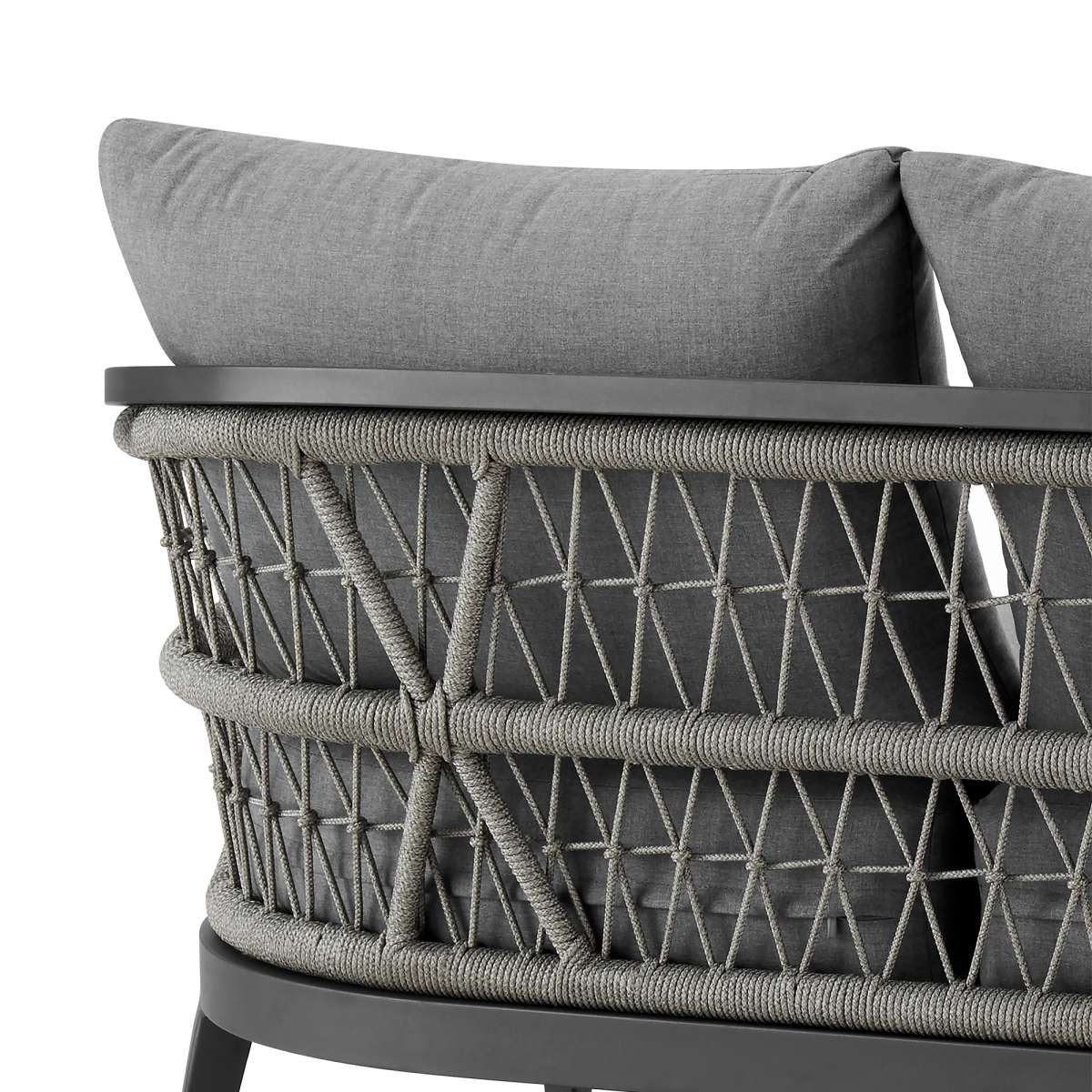 Zella Outdoor Patio Sofa in Aluminum with Light Gray Rope and Earl Gray Cushions By Armen Living - Image 6