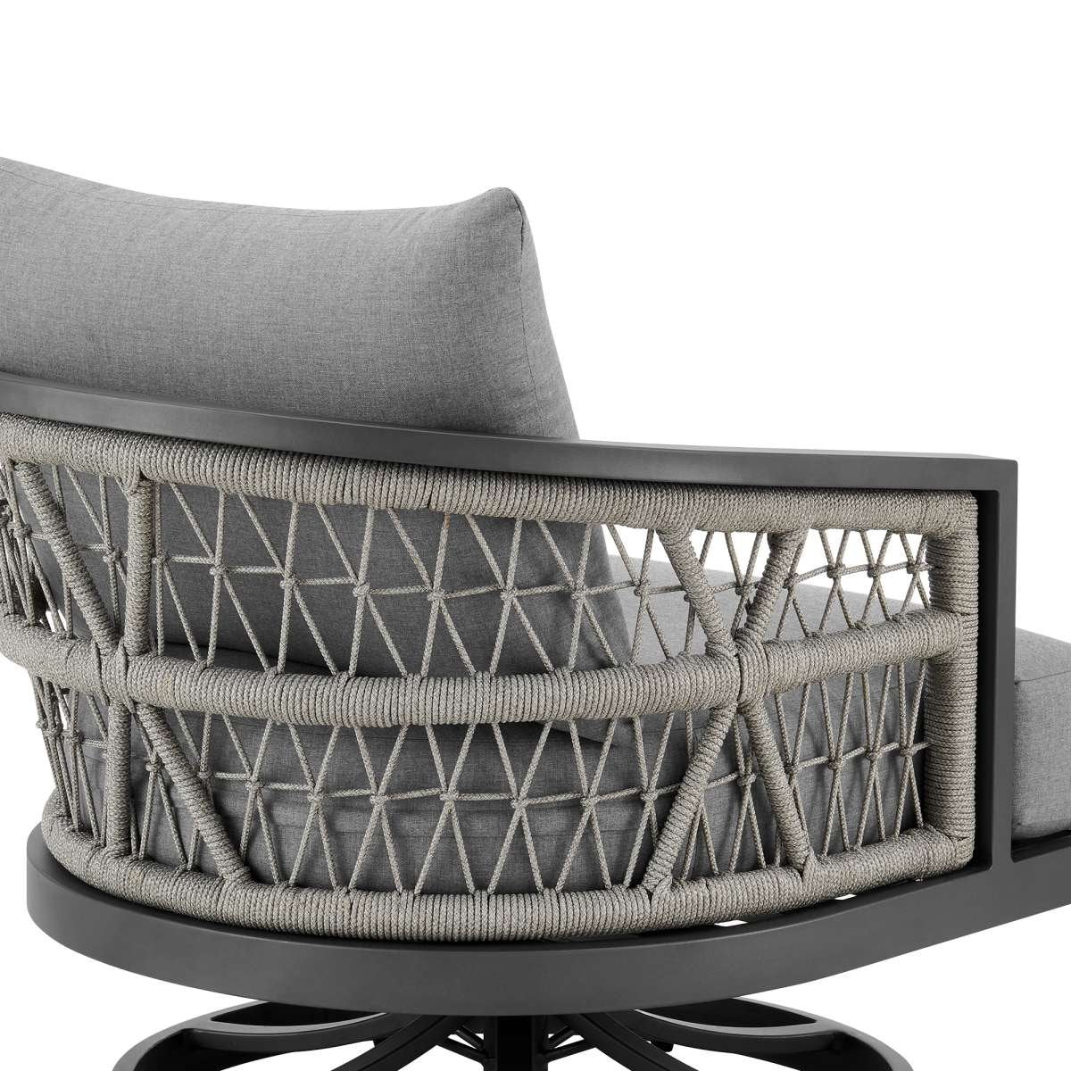 Zella Outdoor Patio Swivel Armchair in Aluminum with Light Gray Rope and Earl Gray Cushions By Armen Living - Image 5