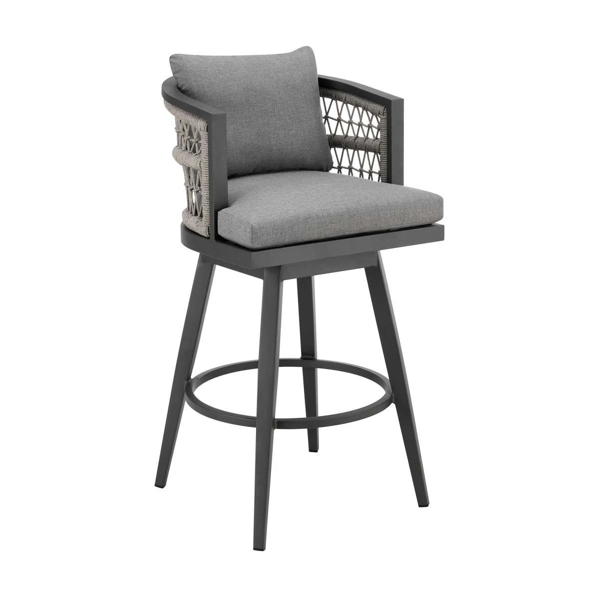Zella Outdoor Patio Swivel Bar Stool in Aluminum with Light Gray Rope and Earl Gray Cushions By Armen Living - Image 2