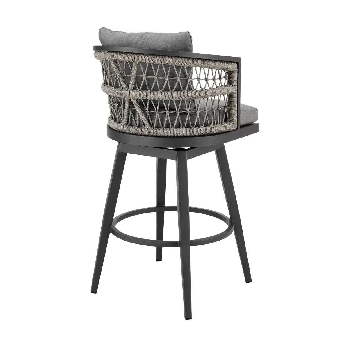 Zella Outdoor Patio Swivel Bar Stool in Aluminum with Light Gray Rope and Earl Gray Cushions By Armen Living - Image 3