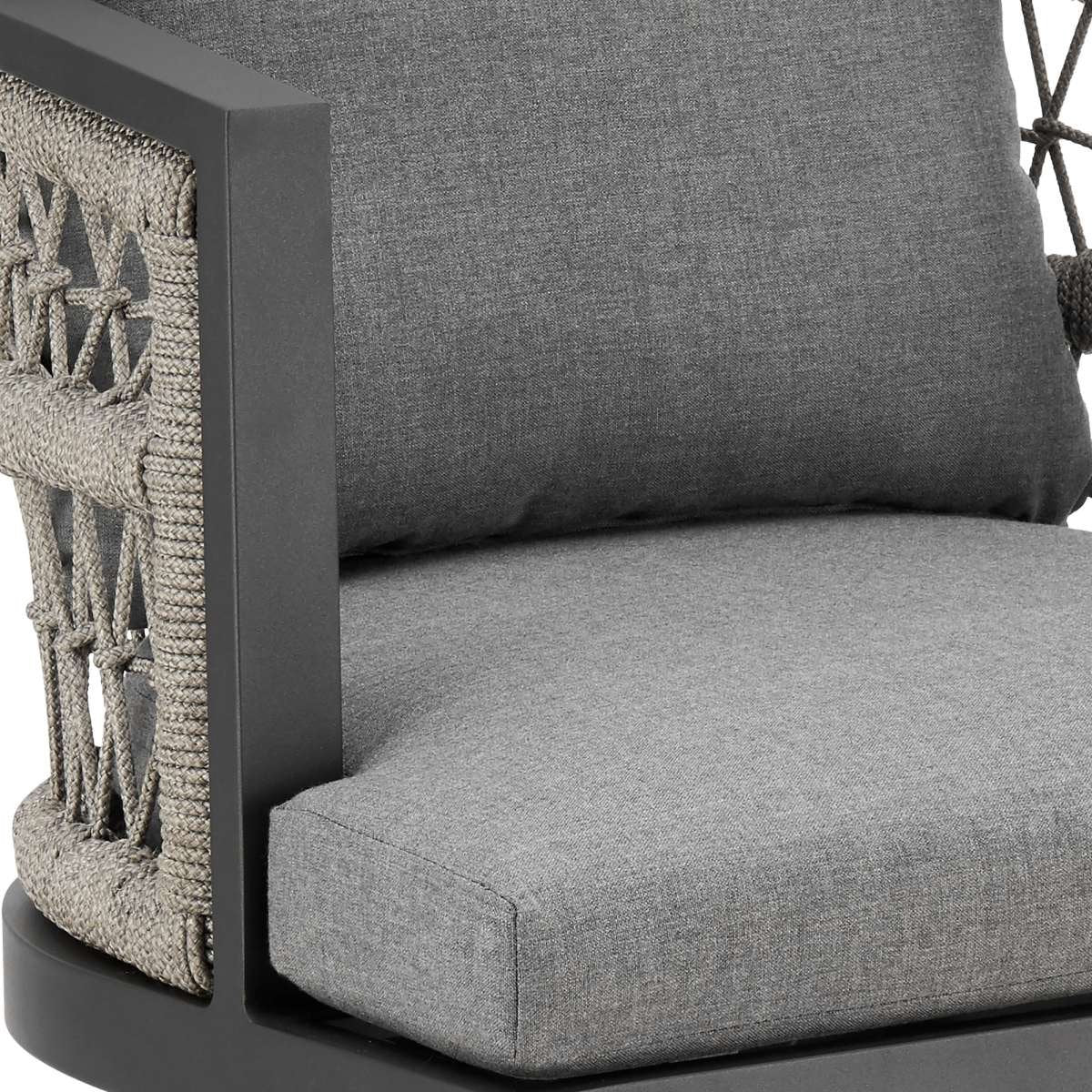 Zella Outdoor Patio Swivel Bar Stool in Aluminum with Light Gray Rope and Earl Gray Cushions By Armen Living - Image 5