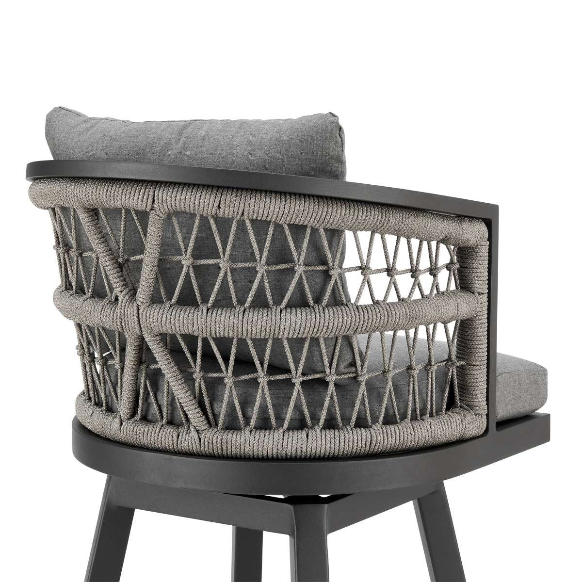 Zella Outdoor Patio Swivel Counter Stool in Aluminum with Light Gray Rope and Earl Gray Cushions By Armen Living - Image 4