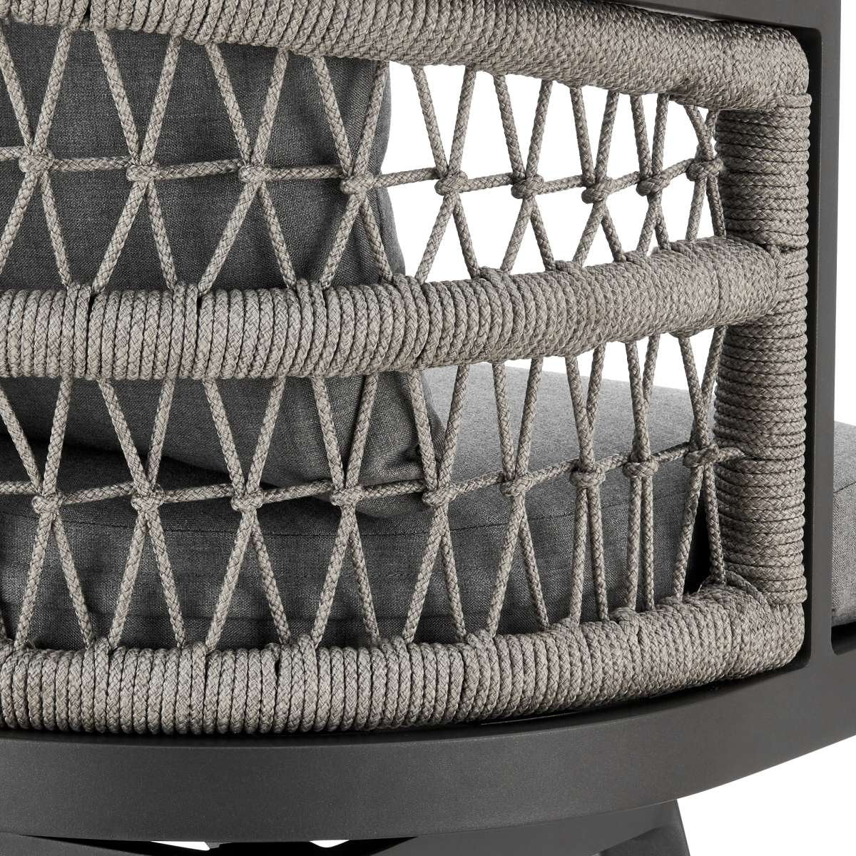 Zella Outdoor Patio Swivel Counter Stool in Aluminum with Light Gray Rope and Earl Gray Cushions By Armen Living - Image 8
