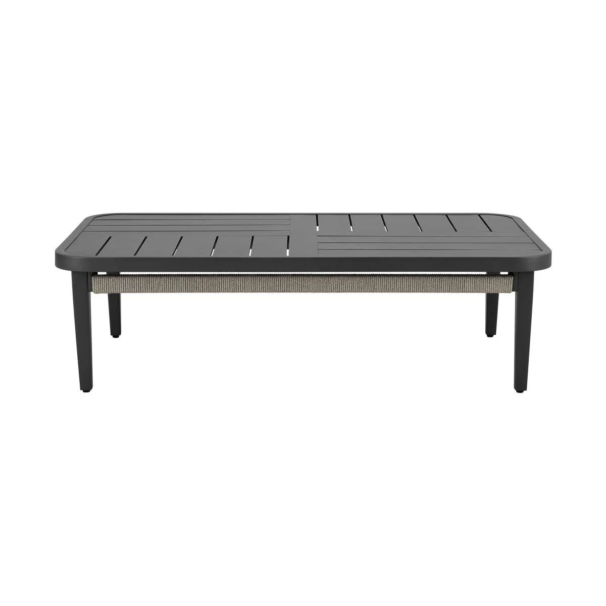 Zella Rectangular Coffee Table in Aluminum with Charcoal Finish and Light Gray Rope By Armen Living - Image 3
