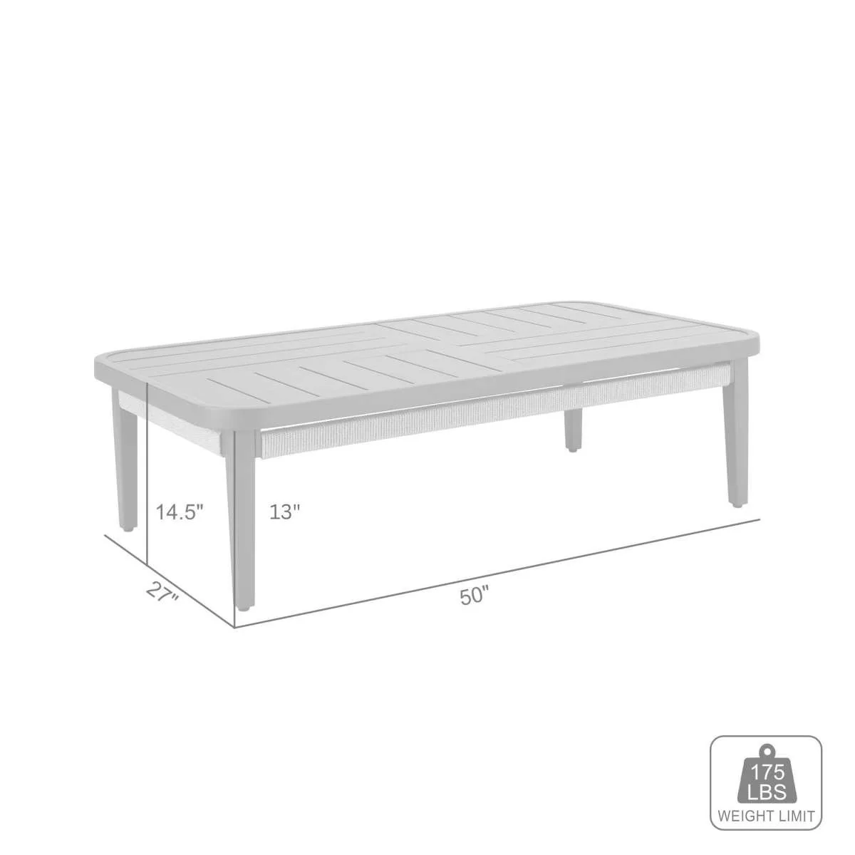 Zella Rectangular Coffee Table in Aluminum with Charcoal Finish and Light Gray Rope By Armen Living - Image 7