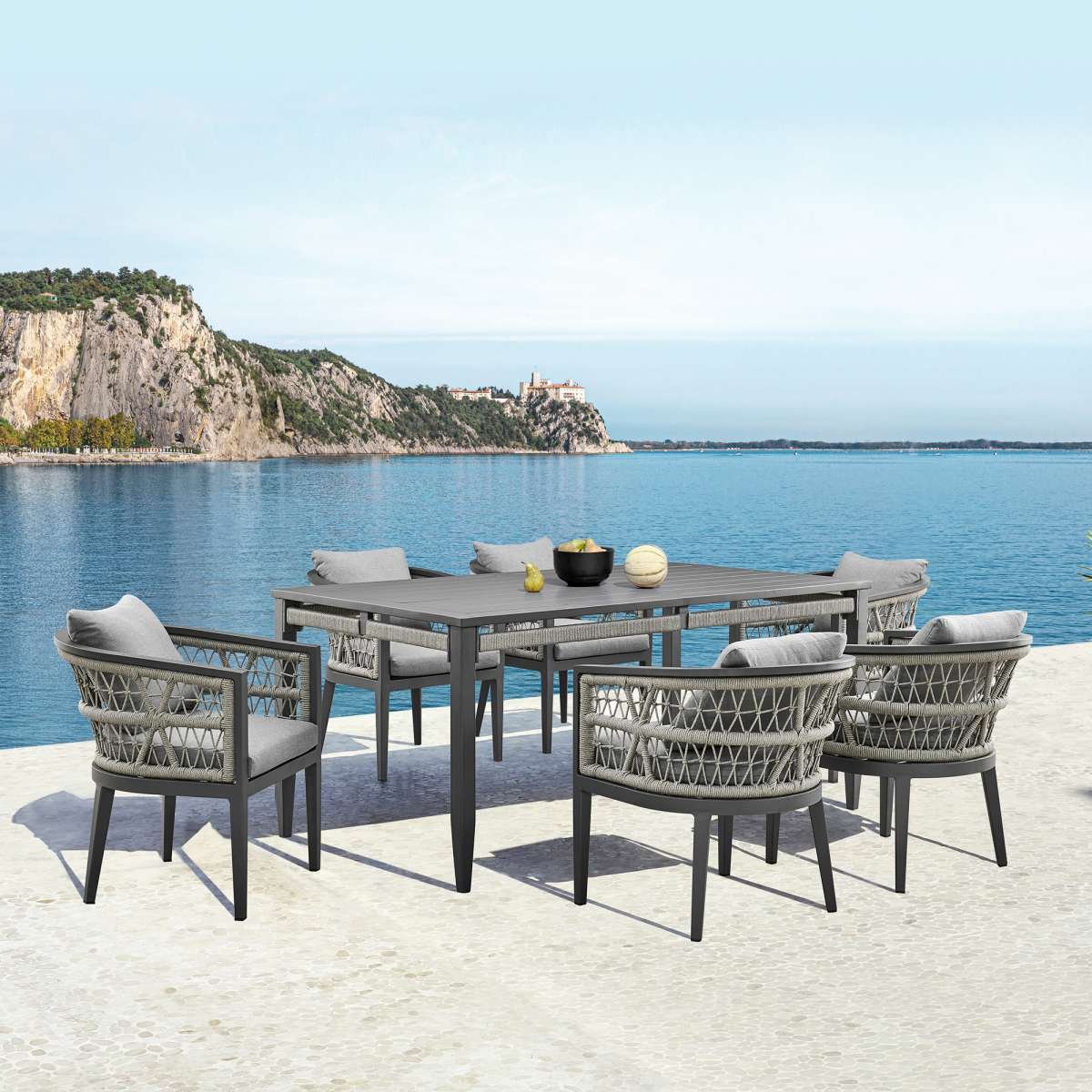 Zella Rectangular Dining Table in Aluminum with Charcoal Finish and Light Gray Rope By Armen Living - Image 2