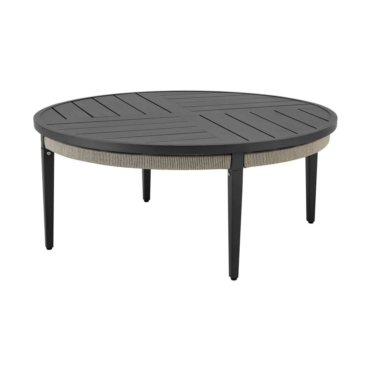 Zella Round Coffee Table in Aluminum with Charcoal Finish and Light Gray Rope By Armen Living - Image 3
