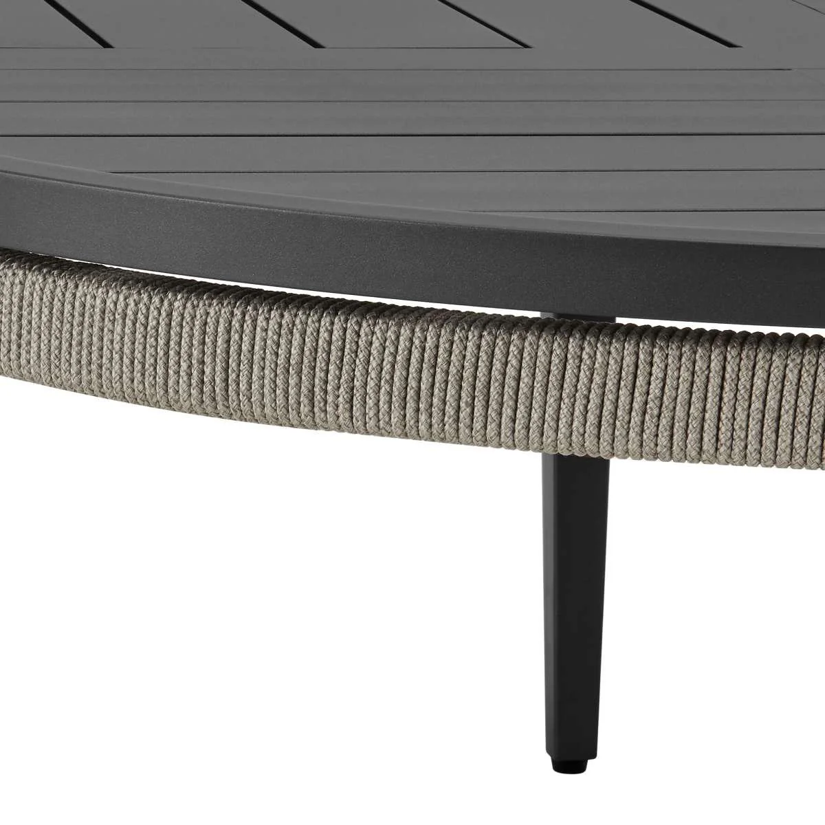 Zella Round Coffee Table in Aluminum with Charcoal Finish and Light Gray Rope By Armen Living - Image 4