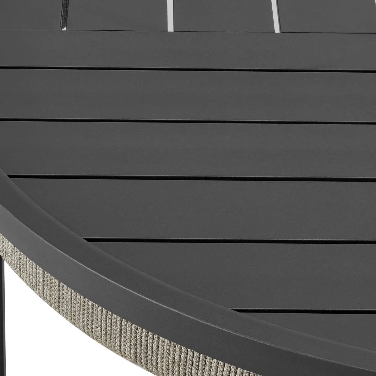 Zella Round Coffee Table in Aluminum with Charcoal Finish and Light Gray Rope By Armen Living - Image 5