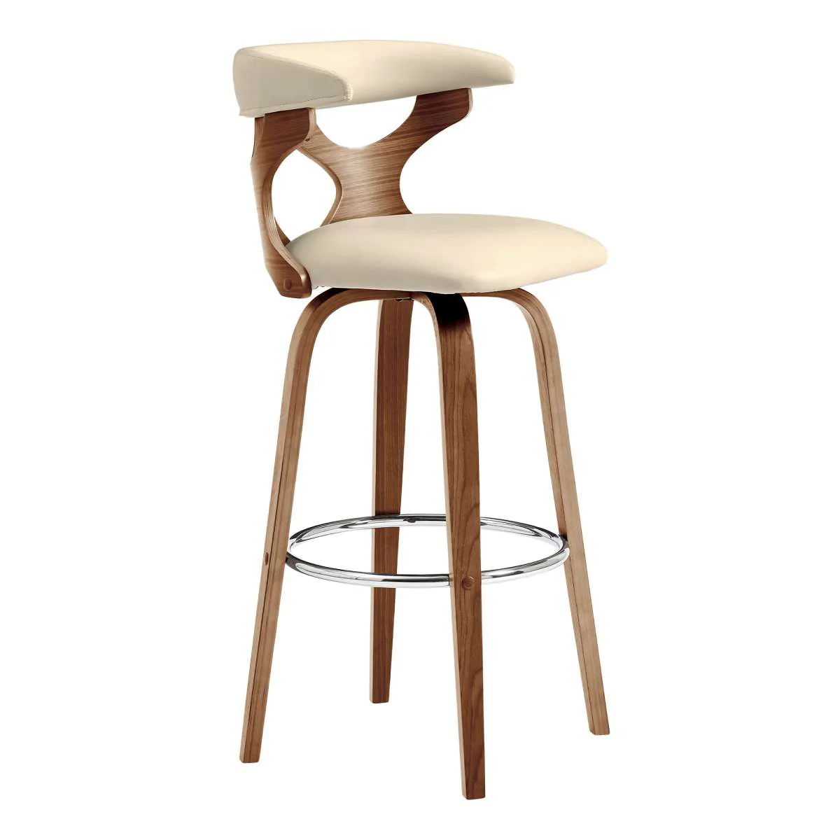 Zenia 26" Swivel Counter Stool in Cream Faux Leather and Walnut Wood By Armen Living - Image 2