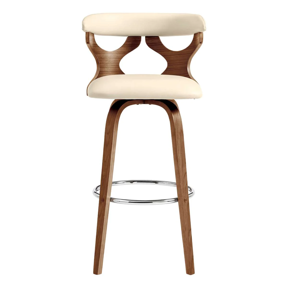 Zenia 26" Swivel Counter Stool in Cream Faux Leather and Walnut Wood By Armen Living - Image 3