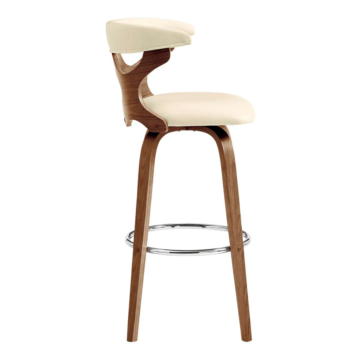 Zenia 26" Swivel Counter Stool in Cream Faux Leather and Walnut Wood By Armen Living - Image 4