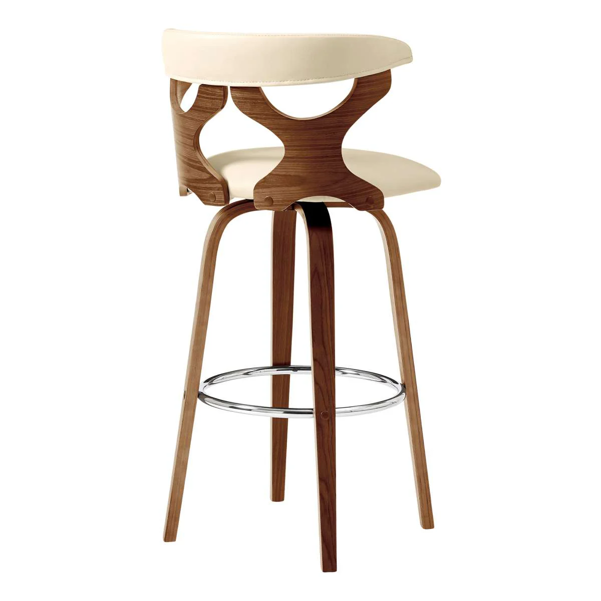 Zenia 26" Swivel Counter Stool in Cream Faux Leather and Walnut Wood By Armen Living - Image 5