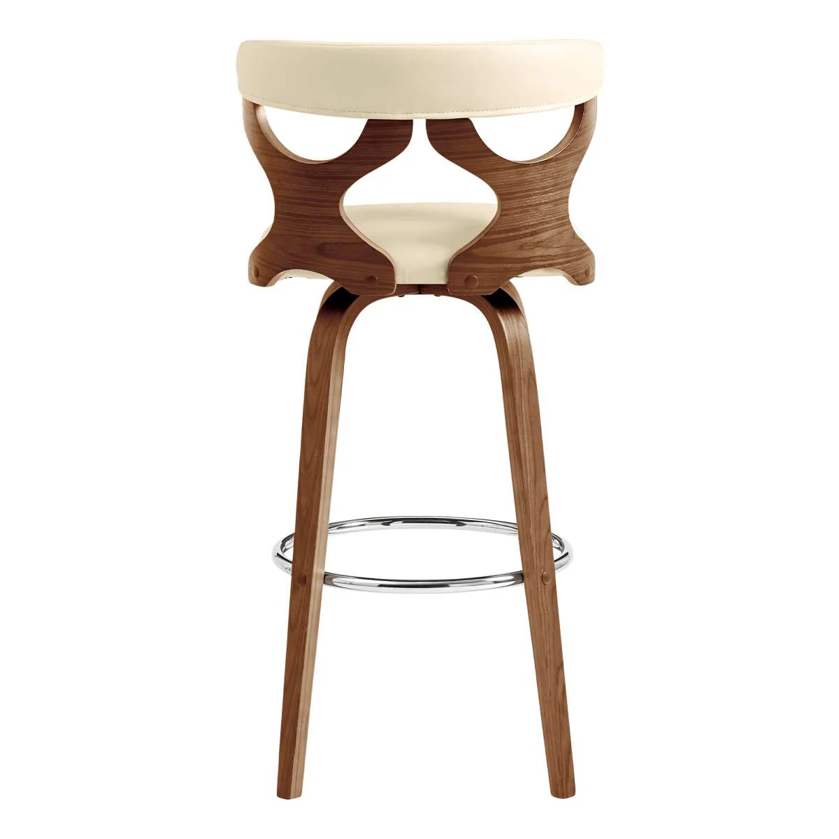 Zenia 26" Swivel Counter Stool in Cream Faux Leather and Walnut Wood By Armen Living - Image 6