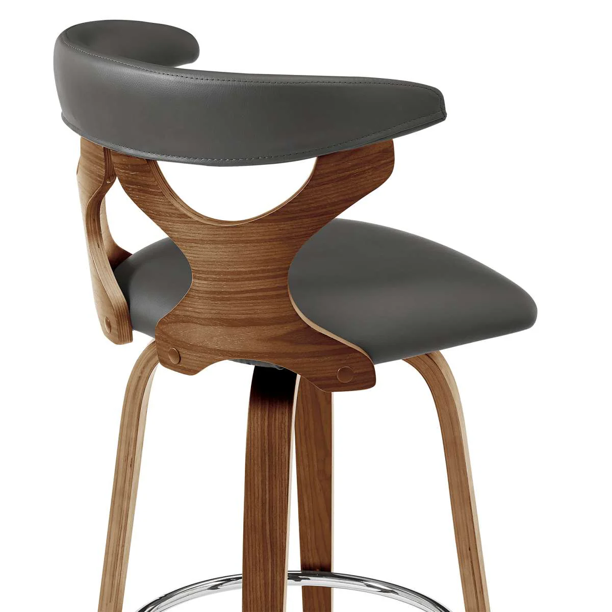 Zenia 30" Swivel Bar Stool in Gray Faux Leather and Walnut Wood By Armen Living - Image 4