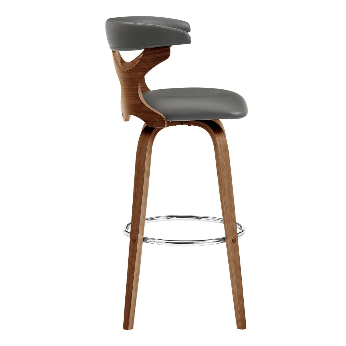 Zenia 30" Swivel Bar Stool in Gray Faux Leather and Walnut Wood By Armen Living - Image 7