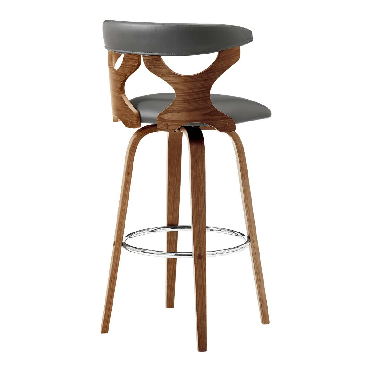 Zenia 30" Swivel Bar Stool in Gray Faux Leather and Walnut Wood By Armen Living - Image 8