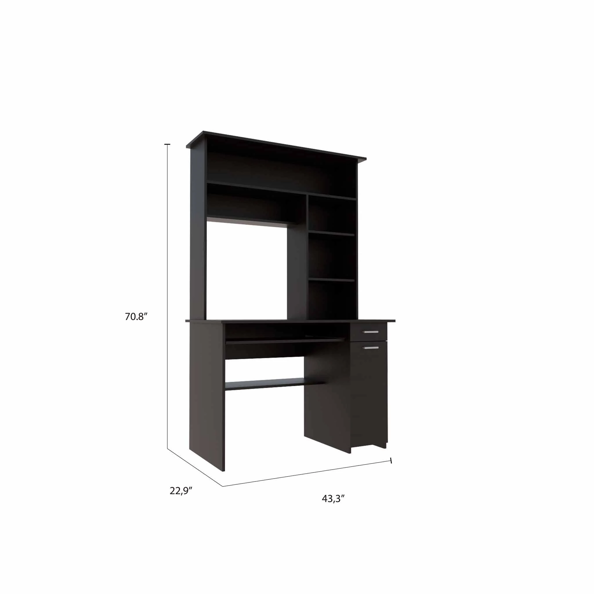 Zeno Black Computer Desk with Hutch By Homeroots - Image 2