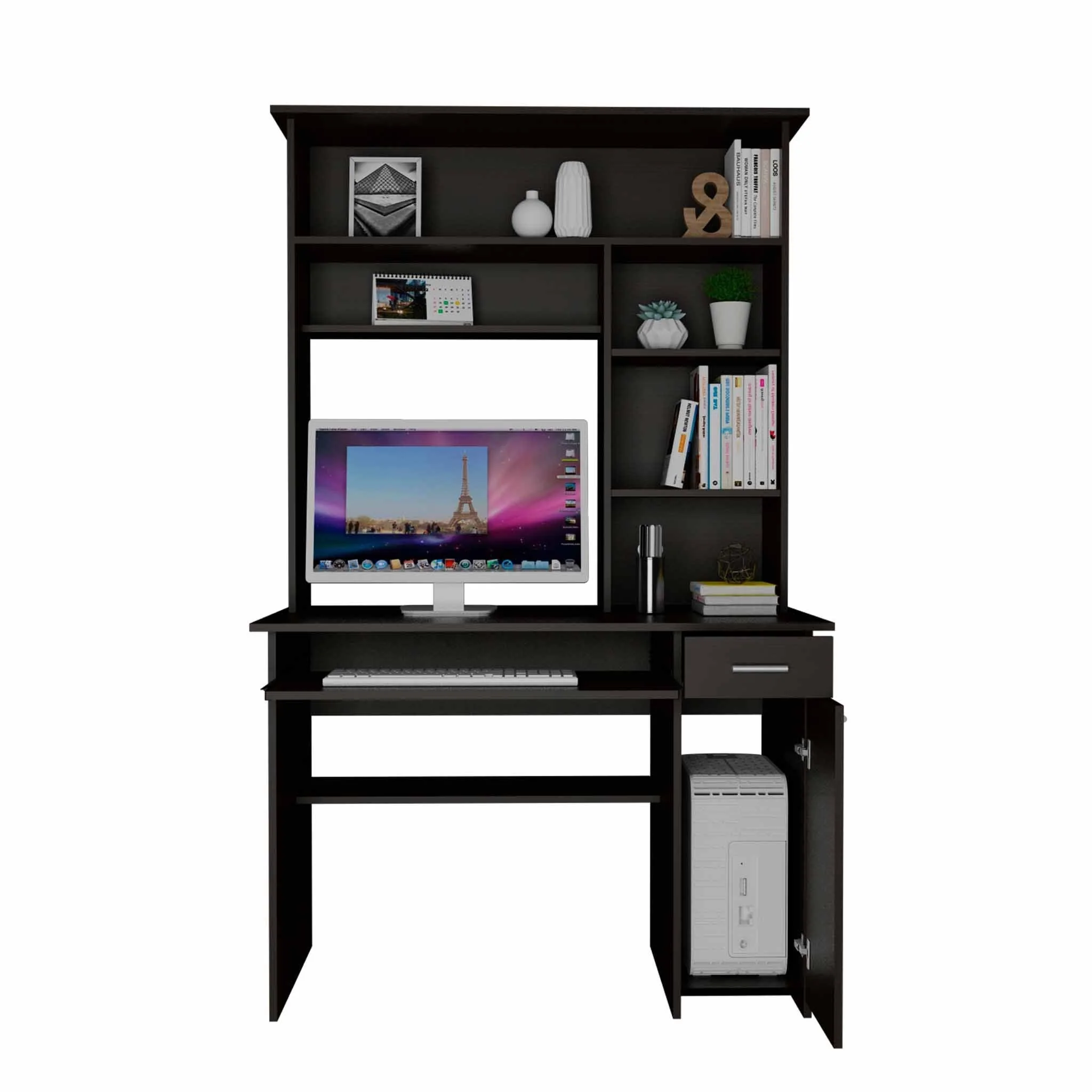 Zeno Black Computer Desk with Hutch By Homeroots - Image 5