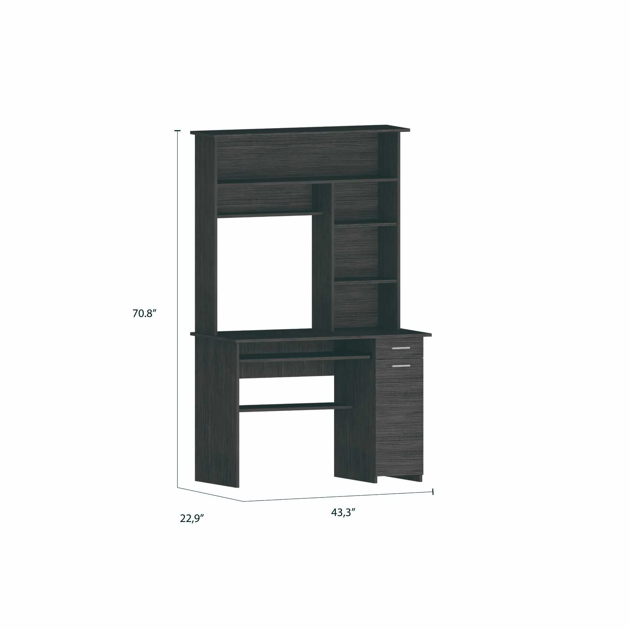 Zeno Gray Oak Computer Desk with Hutch By Homeroots - Image 2
