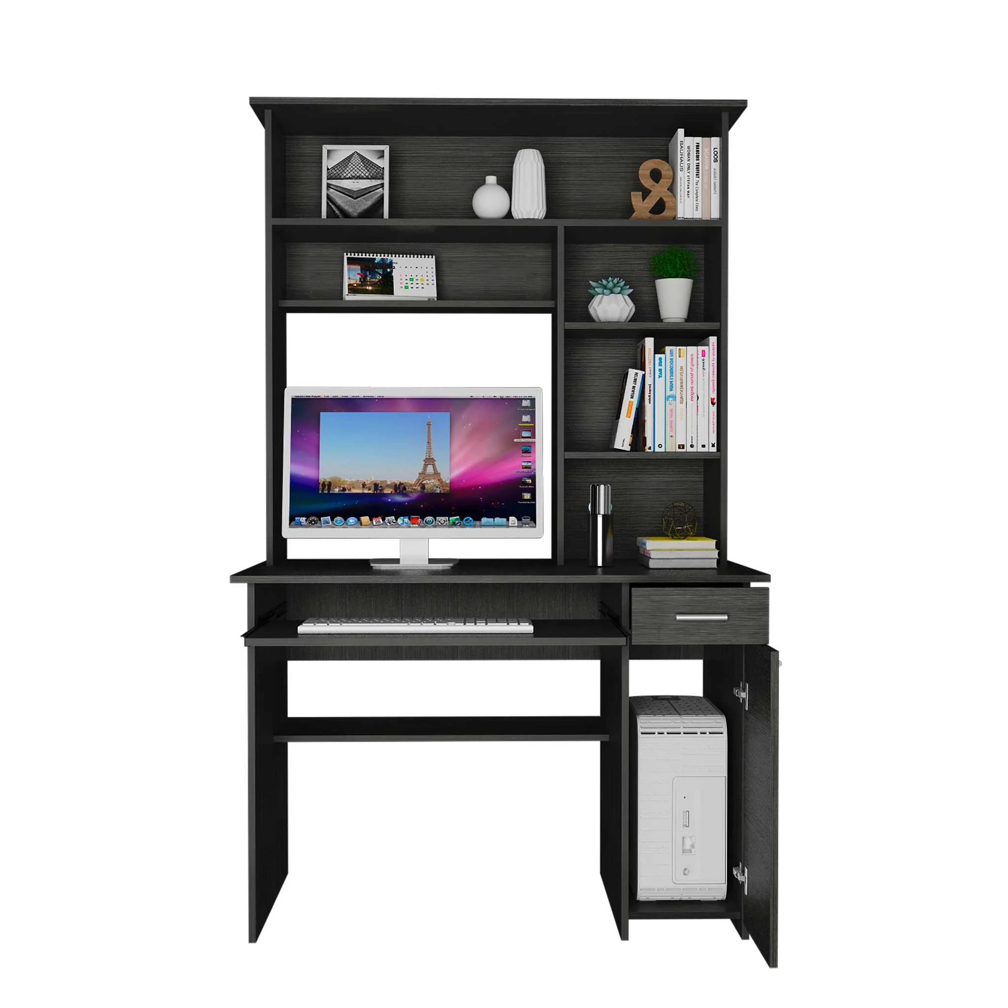 Zeno Gray Oak Computer Desk with Hutch By Homeroots - Image 5