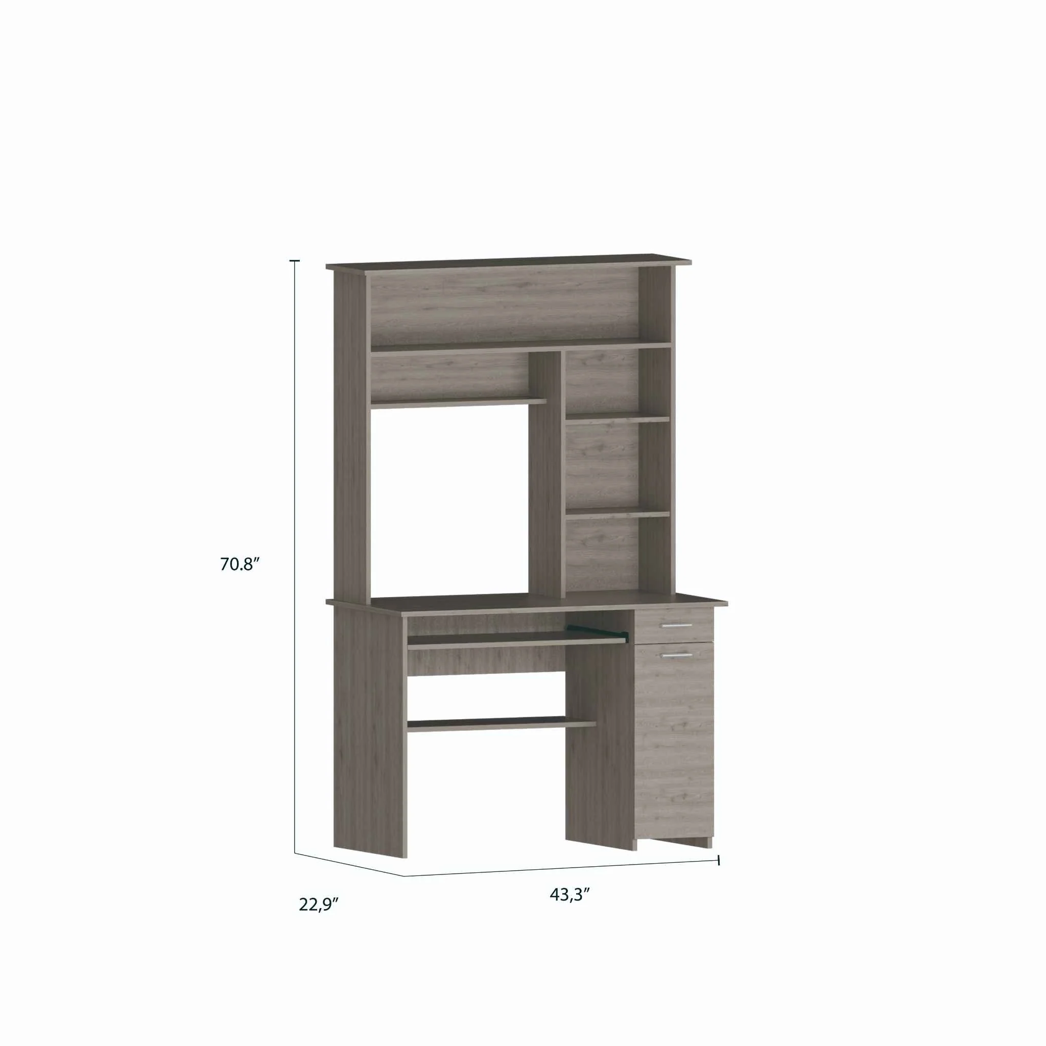Zeno Light Gray Computer Desk with Hutch By Homeroots - Image 2