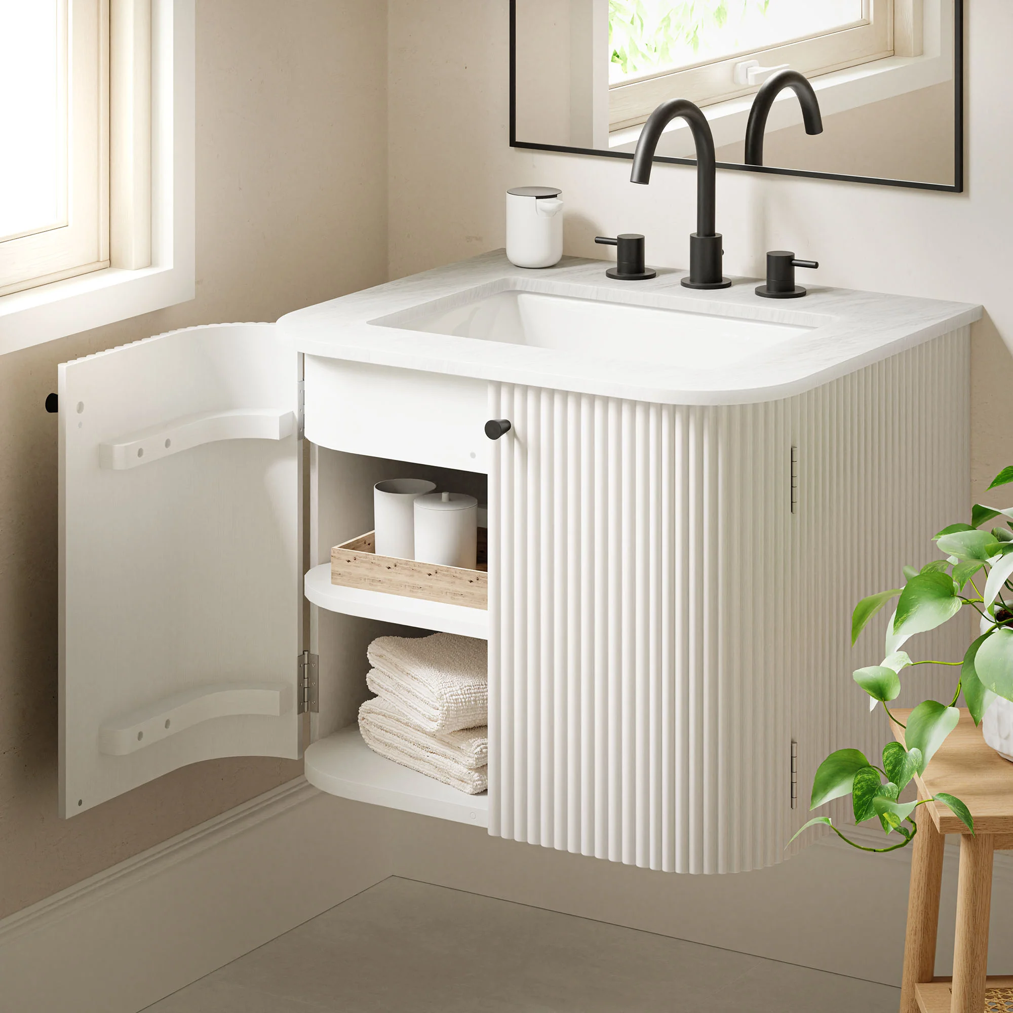 Zia 24" Wall-Mount Bathroom Vanity with Marble Sink by Modway - Image 9