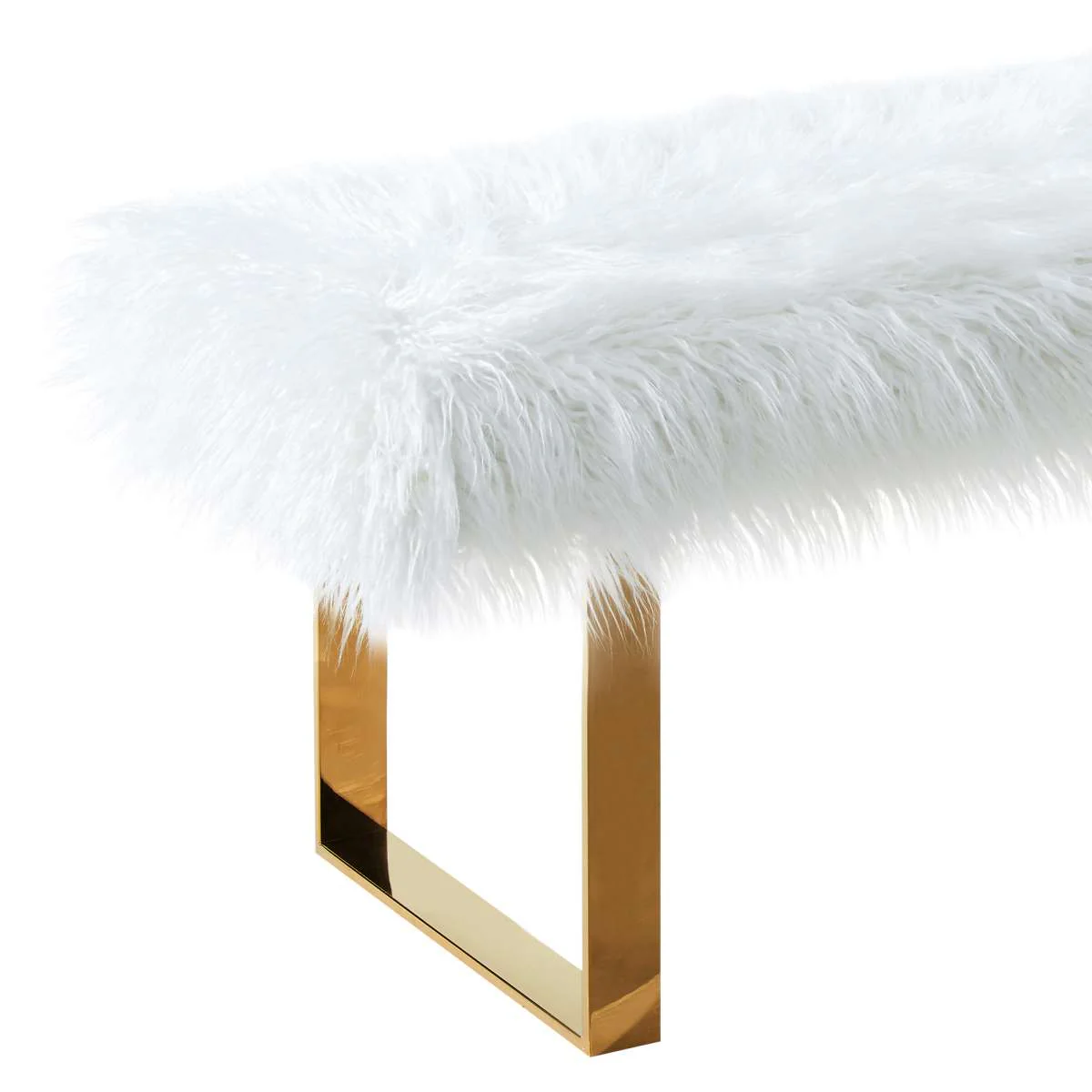 Zinna Contemporary Bench in White Fur and Gold Stainless Steel Finish By Armen Living - Image 3