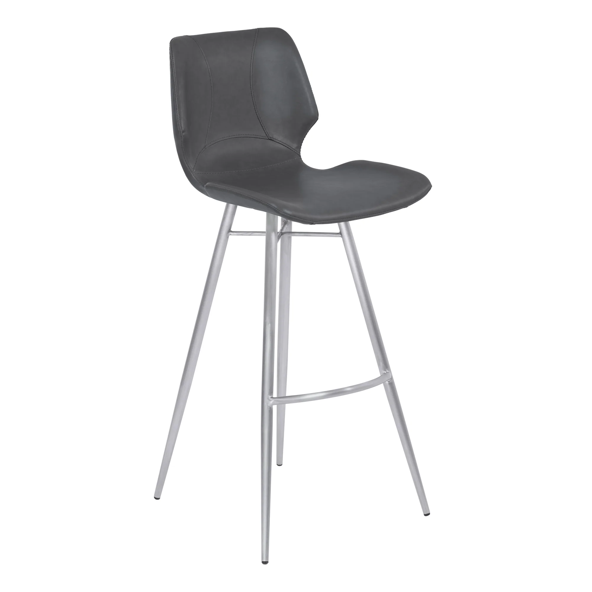 Zurich 26" Counter Height Metal Barstool in Vintage Gray Faux Leather with Brushed Stainless Steel Finish By Armen Living - Image 2