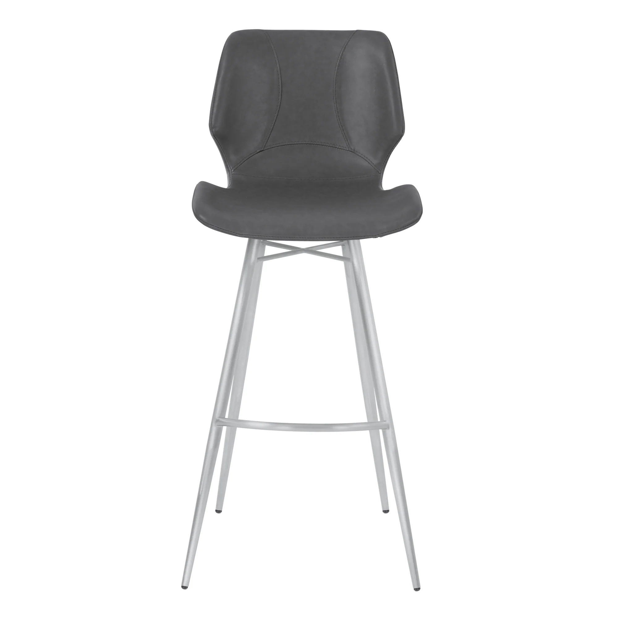 Zurich 26" Counter Height Metal Barstool in Vintage Gray Faux Leather with Brushed Stainless Steel Finish By Armen Living - Image 3