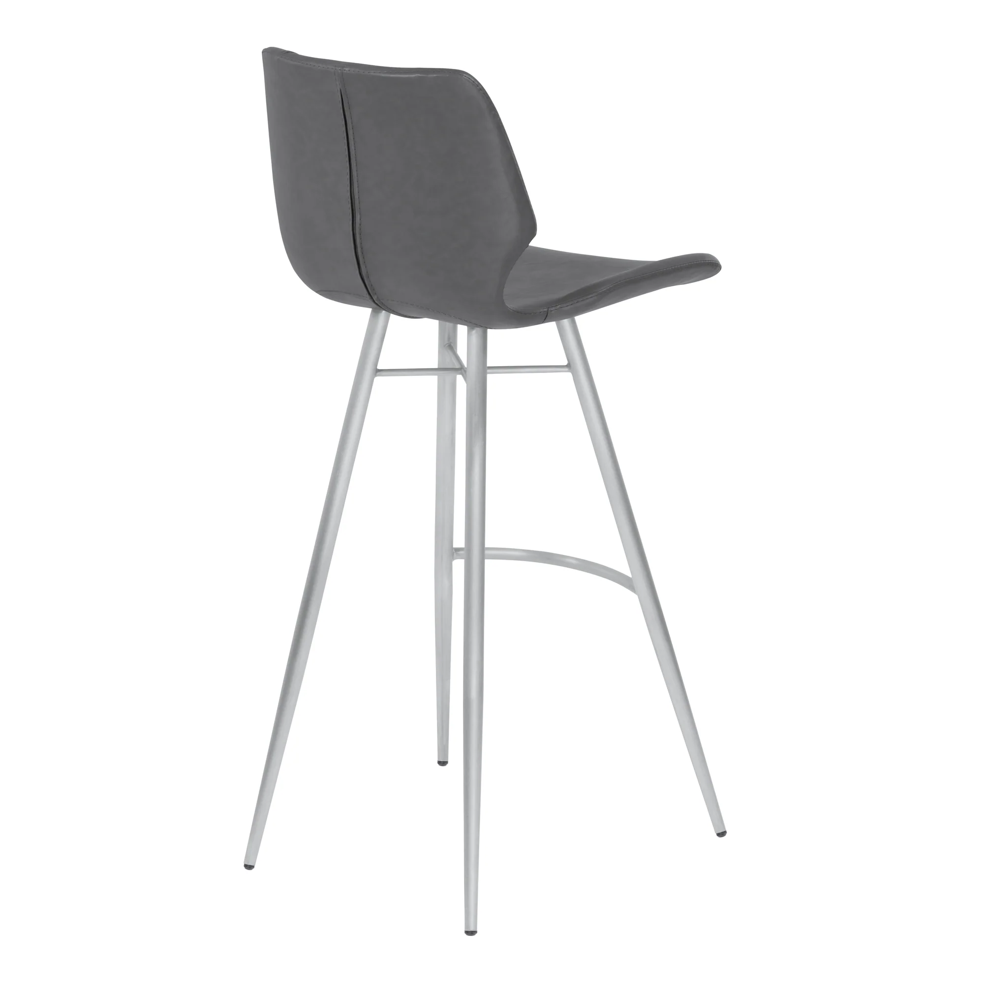 Zurich 26" Counter Height Metal Barstool in Vintage Gray Faux Leather with Brushed Stainless Steel Finish By Armen Living - Image 4
